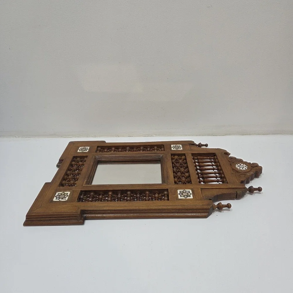 Handcrafted Wooden arabesque mirror frame decorated with mother of pearl Acents